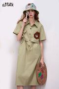 ELFSACK Fake Two-Piece Midi Dress with Lion Applique