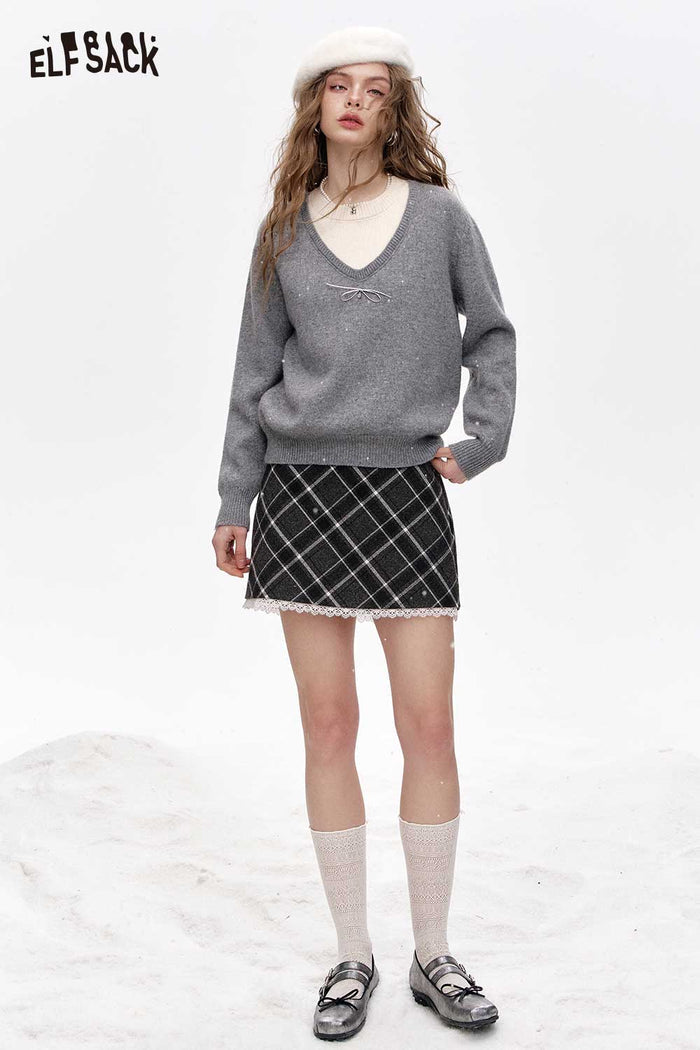 ELFSACK Fake Two Piece Red Knit Premium Base Layer