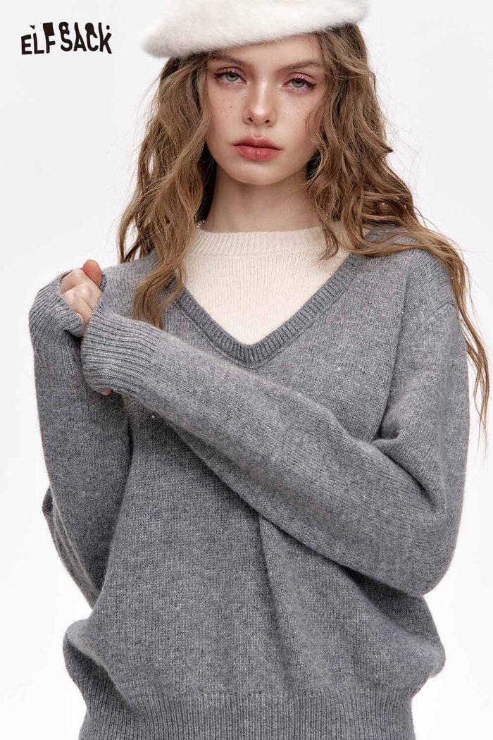 ELFSACK Fake Two Piece Red Knit Premium Base Layer
