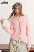 Fake Two Piece Twist Contrast Embroidery Knit Cardigan