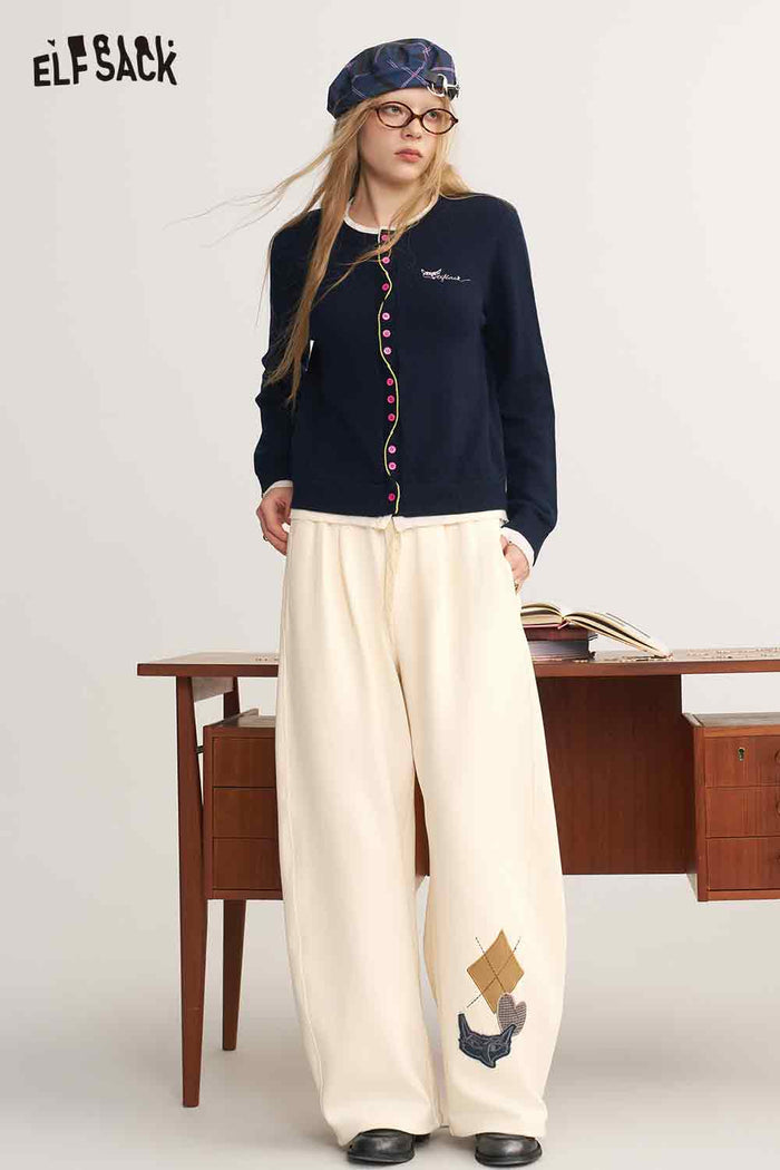 Fake Two Piece Twist Contrast Embroidery Knit Cardigan