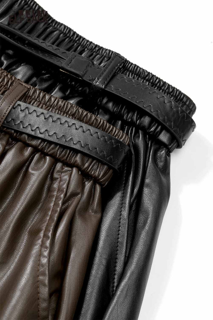 ELFSACK Faux Leather Elasticized Waist Adjustable Drawstring Maxi Skirt