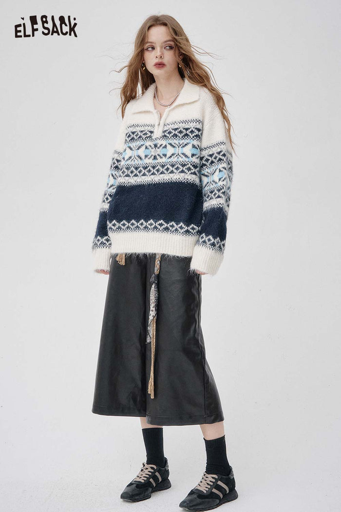 ELFSACK Faux-leather High-waisted Wide-leg Trousers