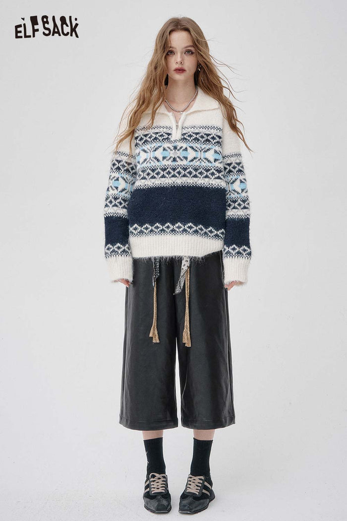 ELFSACK Faux-leather High-waisted Wide-leg Trousers