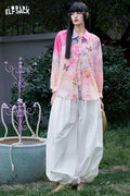 ELFSACK Floral Butterfly Lantern Sleeve Shirt