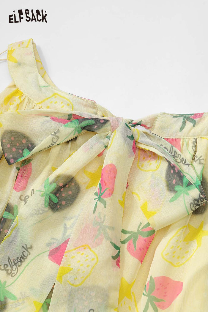ELFSACK Floral Off Shoulder Halter Chiffon Tiered Resort Dress