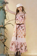 ELFSACK Floral Patchwork Tiered Maxi Slip Dress
