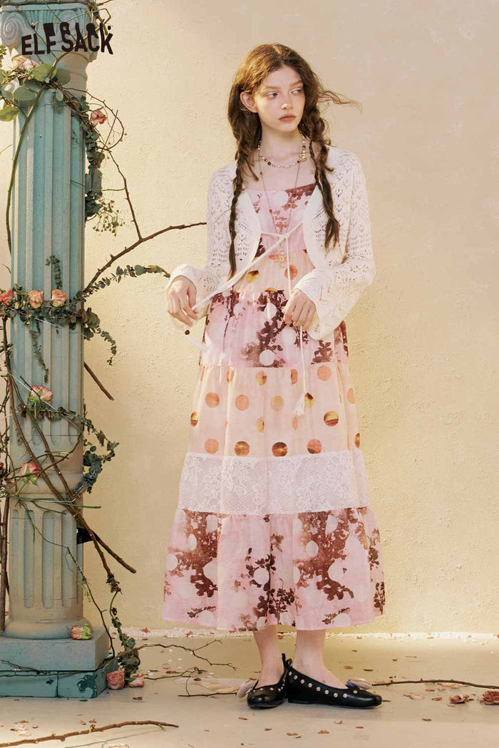 ELFSACK Floral Patchwork Tiered Maxi Slip Dress