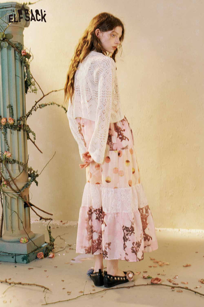 ELFSACK Floral Patchwork Tiered Maxi Slip Dress