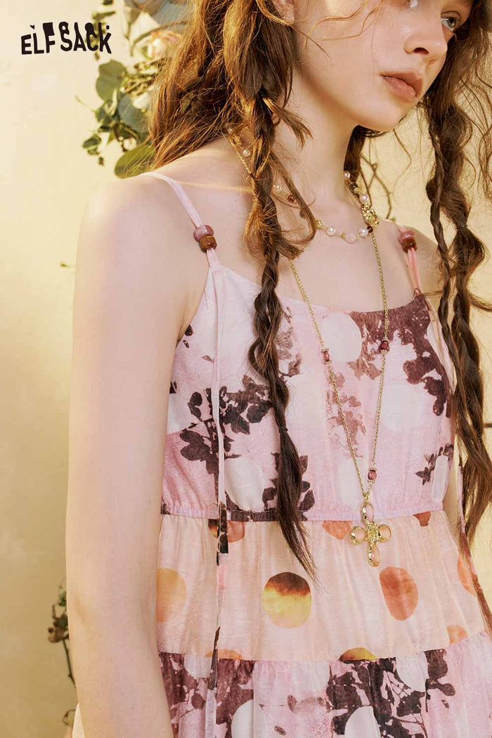ELFSACK Floral Patchwork Tiered Maxi Slip Dress