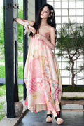 ELFSACK Floral Print Asymmetrical Hem Slip Dress