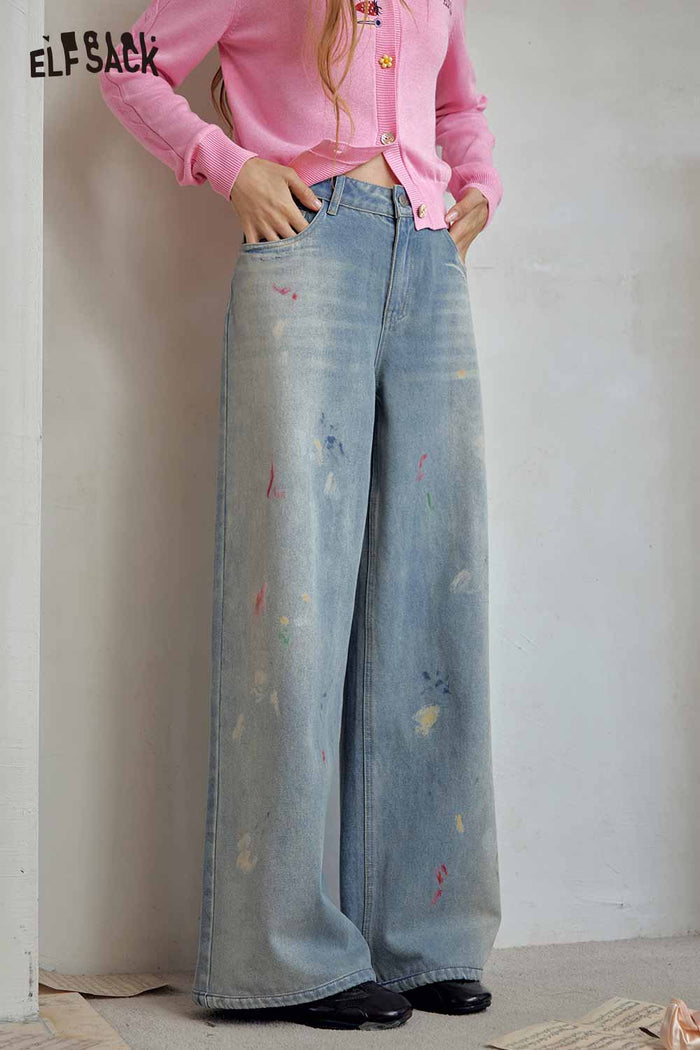Floral Print Loose Wide Leg Jeans