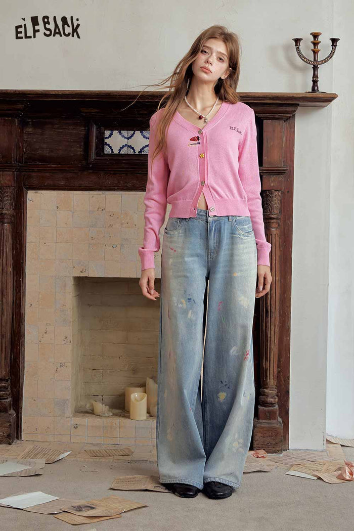 Floral Print Loose Wide Leg Jeans