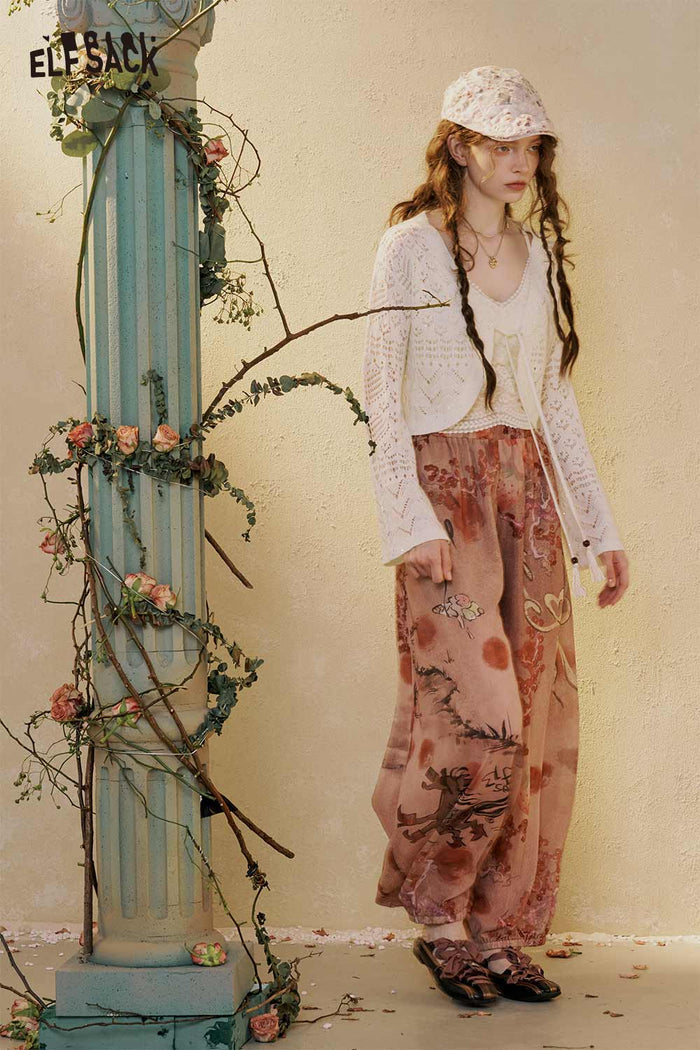 ELFSACK Floral Print Loose Wide Leg Pants