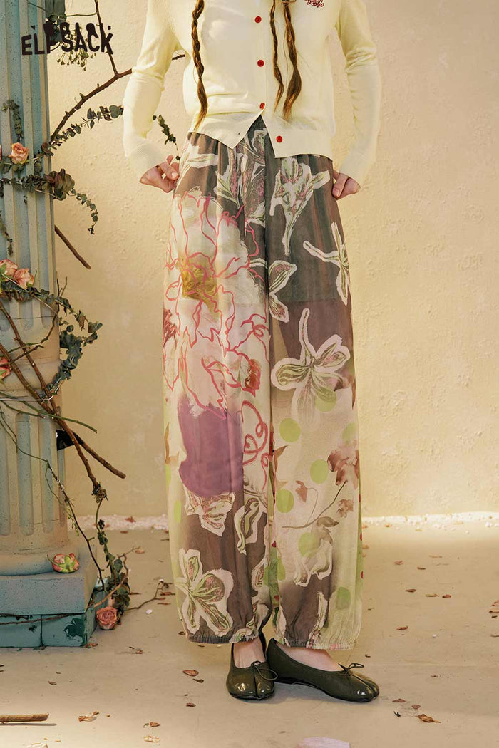 ELFSACK Floral Print Loose Wide Leg Pants