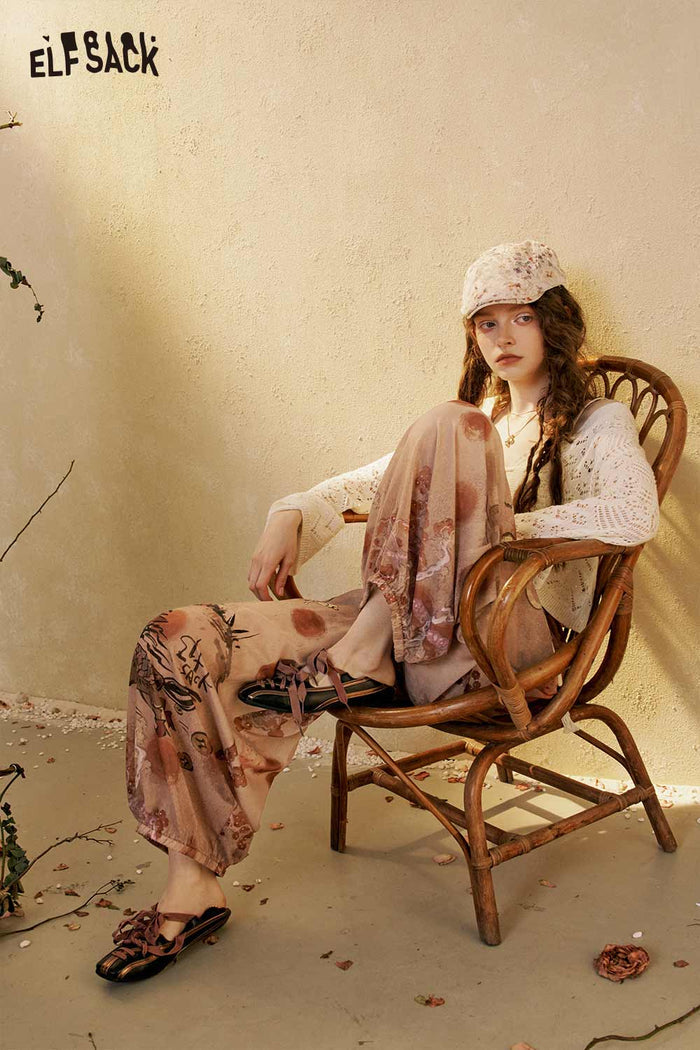 ELFSACK Floral Print Loose Wide Leg Pants