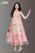 ELFSACK Floral Print Mesh A-Line Slip Dress