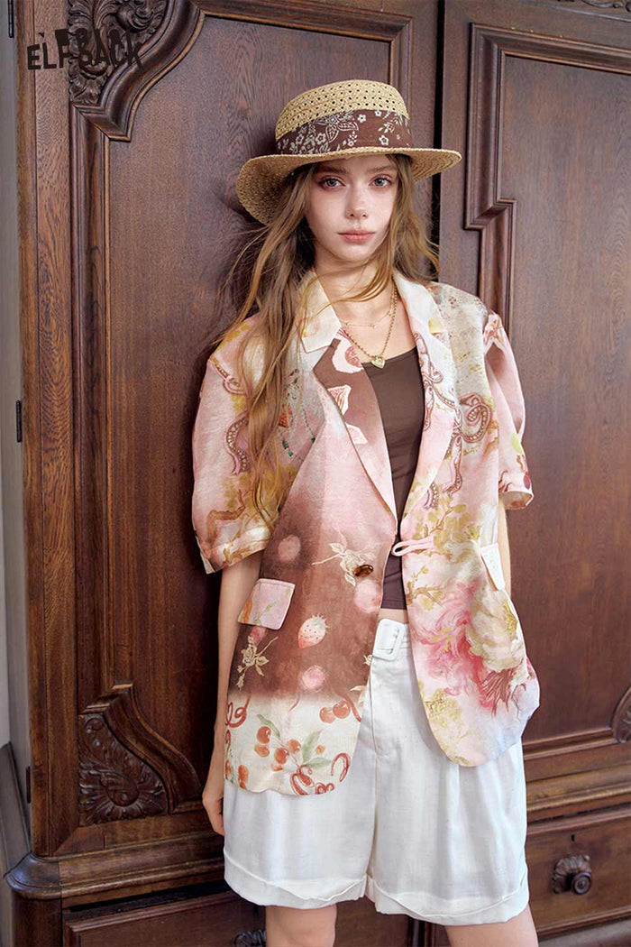 Floral Print Short Sleeve Blazer