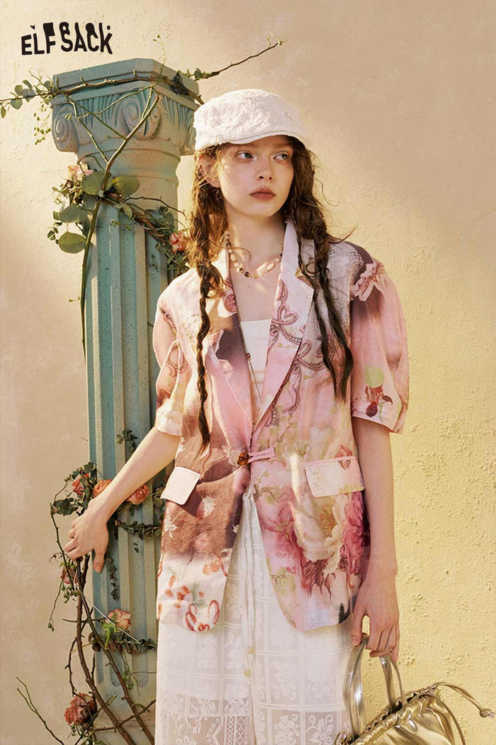 Floral Print Short Sleeve Blazer