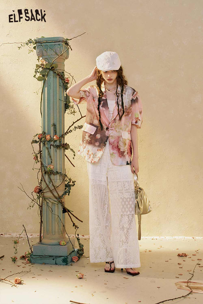 Floral Print Short Sleeve Blazer