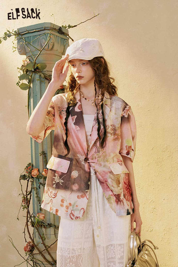Floral Print Short Sleeve Blazer