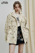 Floral Print Stand Collar Outerwear