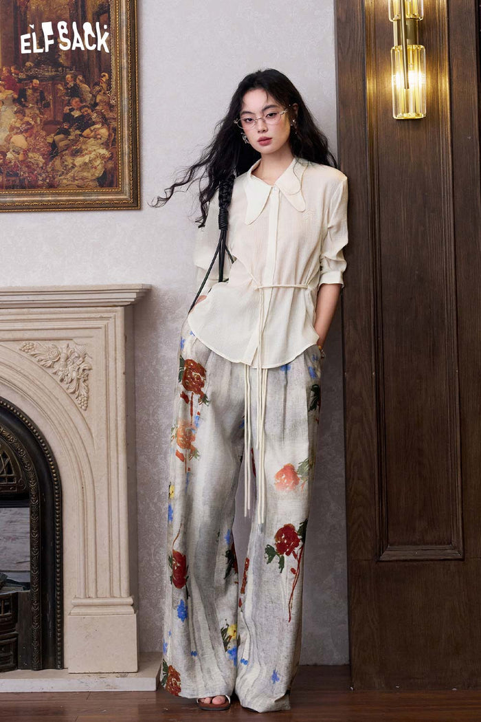 ELFSACK Floral Print Straight Leg Woven Pants