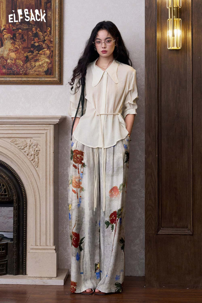 ELFSACK Floral Print Straight Leg Woven Pants