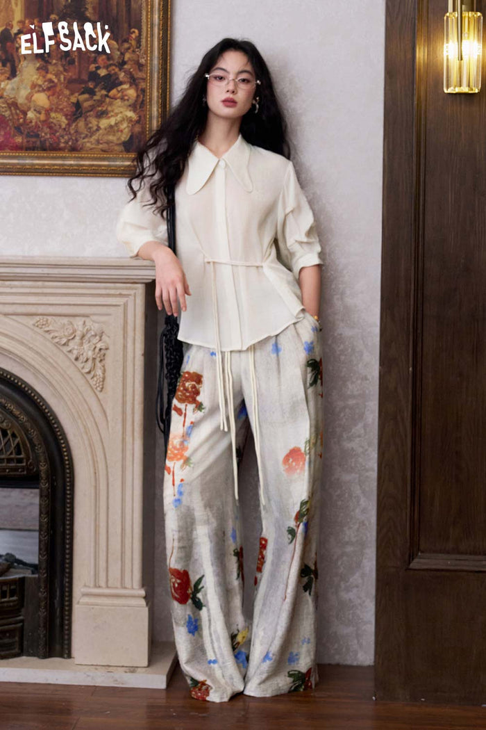 ELFSACK Floral Print Straight Leg Woven Pants