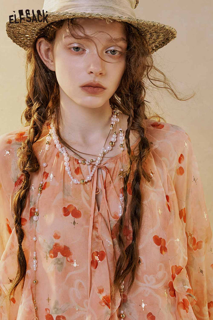 Floral Ruffle V-neck Long Sleeve Blouse