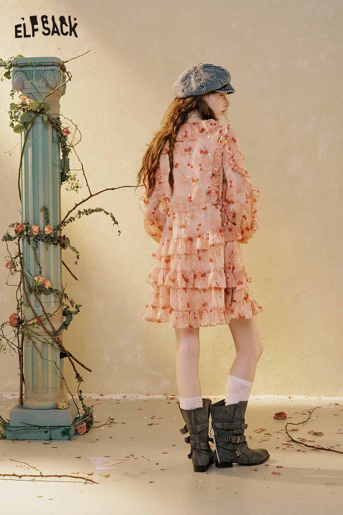 Floral Ruffle V Neck Tiered Mini Dress