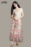 ELFSACK Floral Tiered Chiffon Maxi Skirt