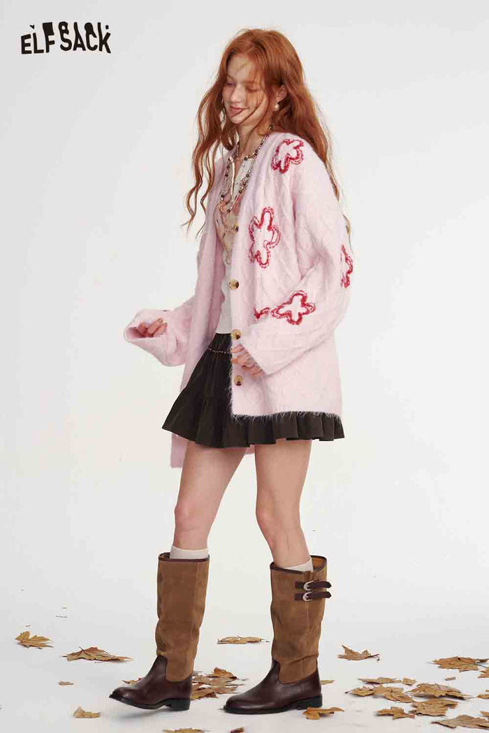 Flower Print V-Neck Knit Cardigan