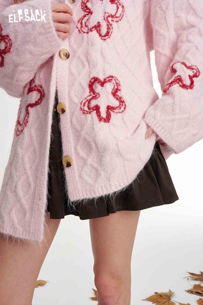 Flower Print V-Neck Knit Cardigan