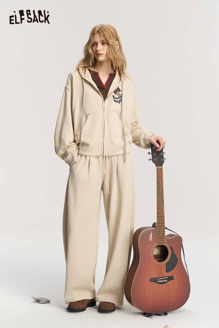 Fox Patch Zip Hoodie Wide Leg Pants Set