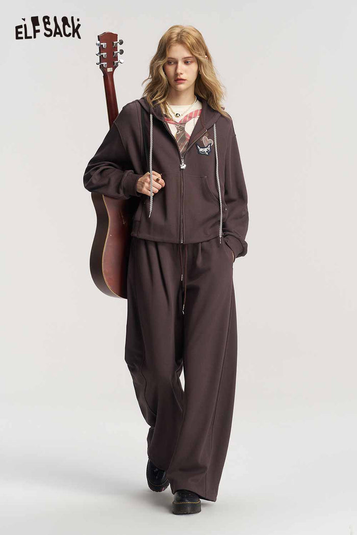 Fox Patch Zip Hoodie Wide Leg Pants Set