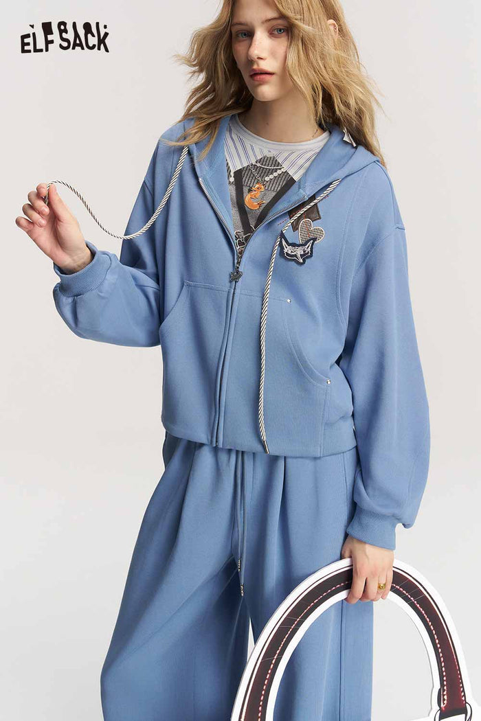 Fox Patch Zip Hoodie Wide Leg Pants Set