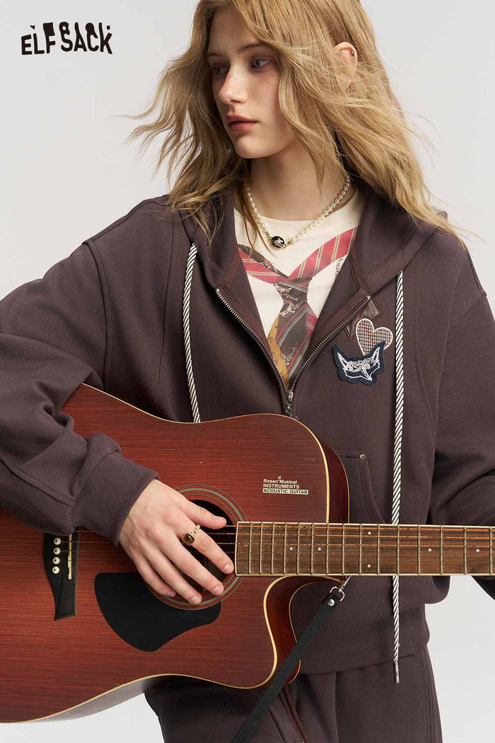 Fox Patch Zip Hoodie Wide Leg Pants Set