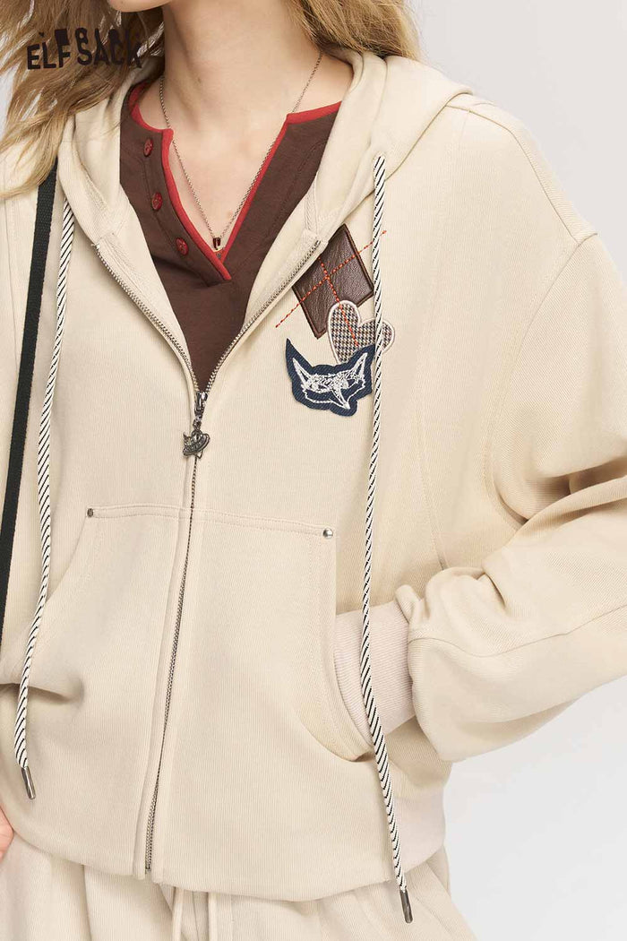 Fox Patch Zip Hoodie Wide Leg Pants Set