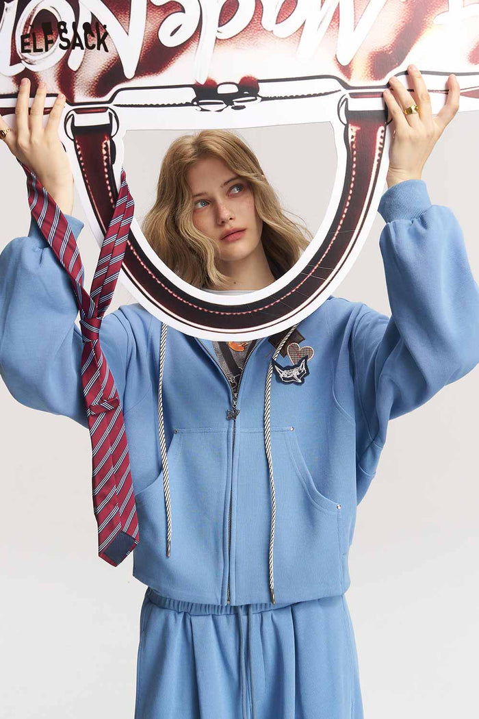 Fox Patch Zip Hoodie Wide Leg Pants Set