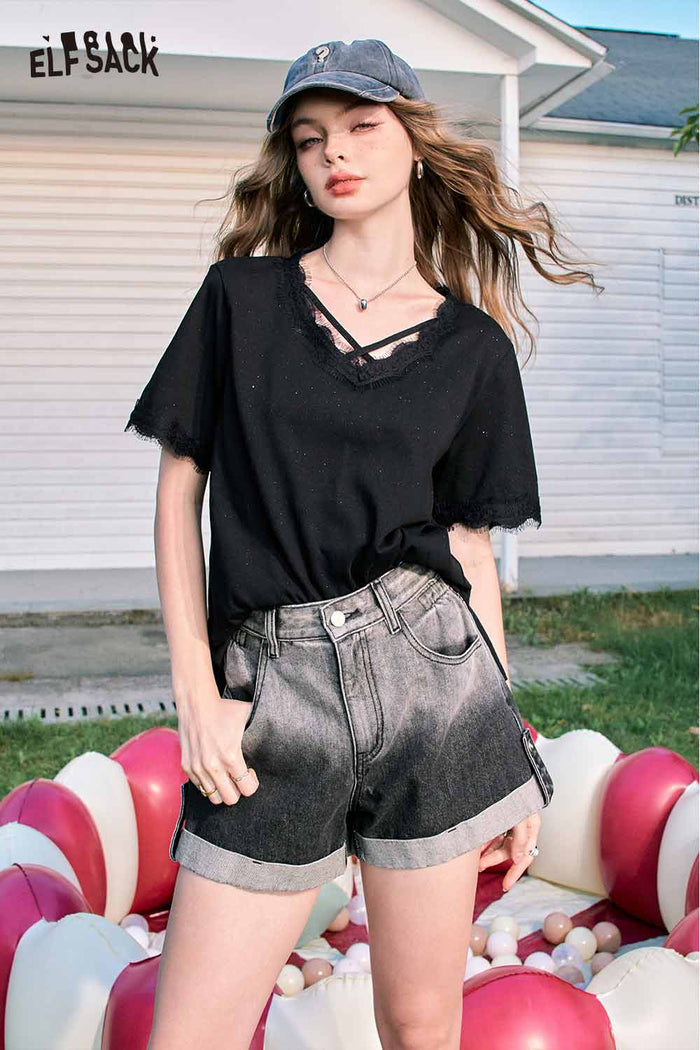 ELFSACK Frayed Short Sleeve Summer Tee