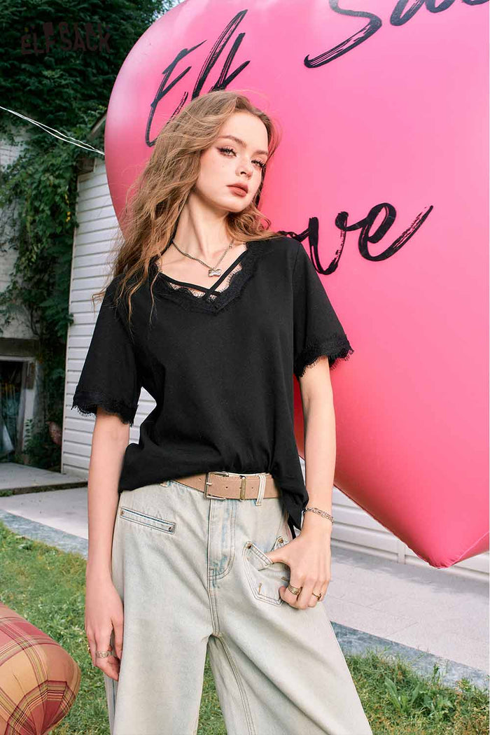 ELFSACK Frayed Short Sleeve Summer Tee