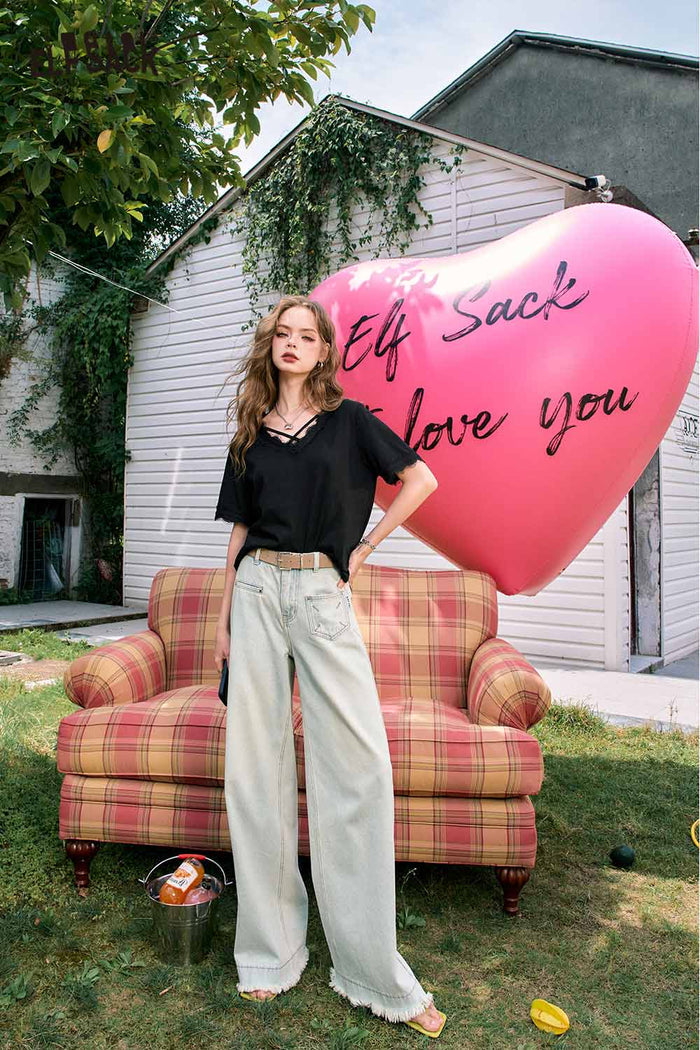 ELFSACK Frayed Short Sleeve Summer Tee