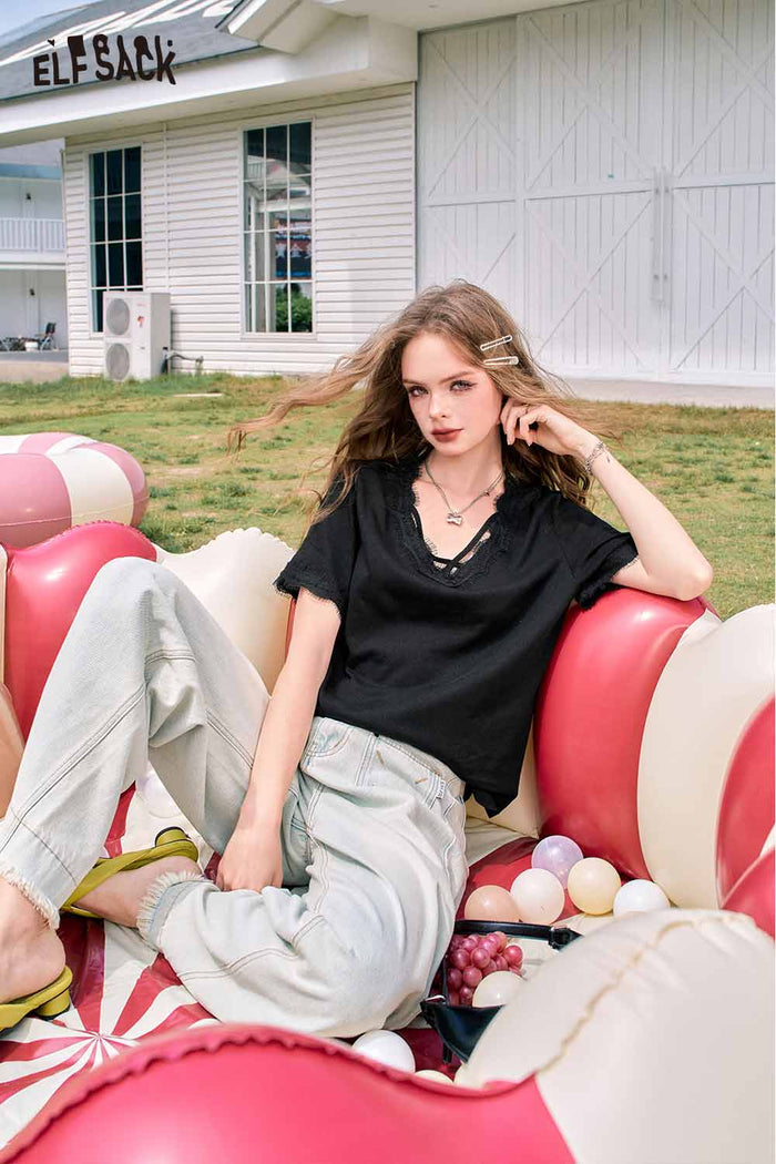 ELFSACK Frayed Short Sleeve Summer Tee