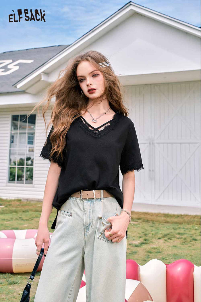 ELFSACK Frayed Short Sleeve Summer Tee