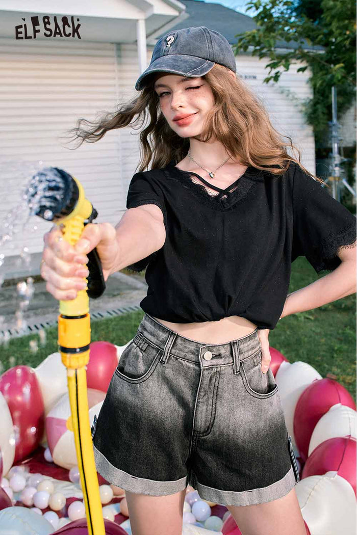 ELFSACK Frayed Short Sleeve Summer Tee