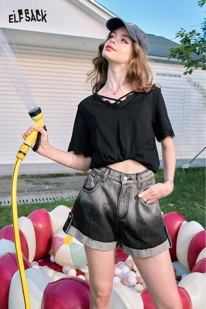 ELFSACK Frayed Short Sleeve Summer Tee