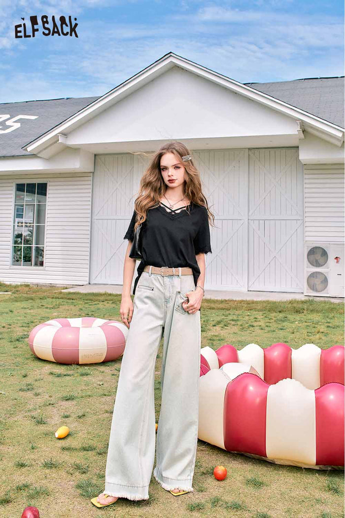 ELFSACK Frayed Short Sleeve Summer Tee