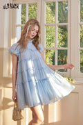 ELFSACK French Bubble Sleeves Sweet Dress