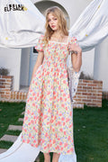 ELFSACK French Floral Waist Cinching Chic Dress